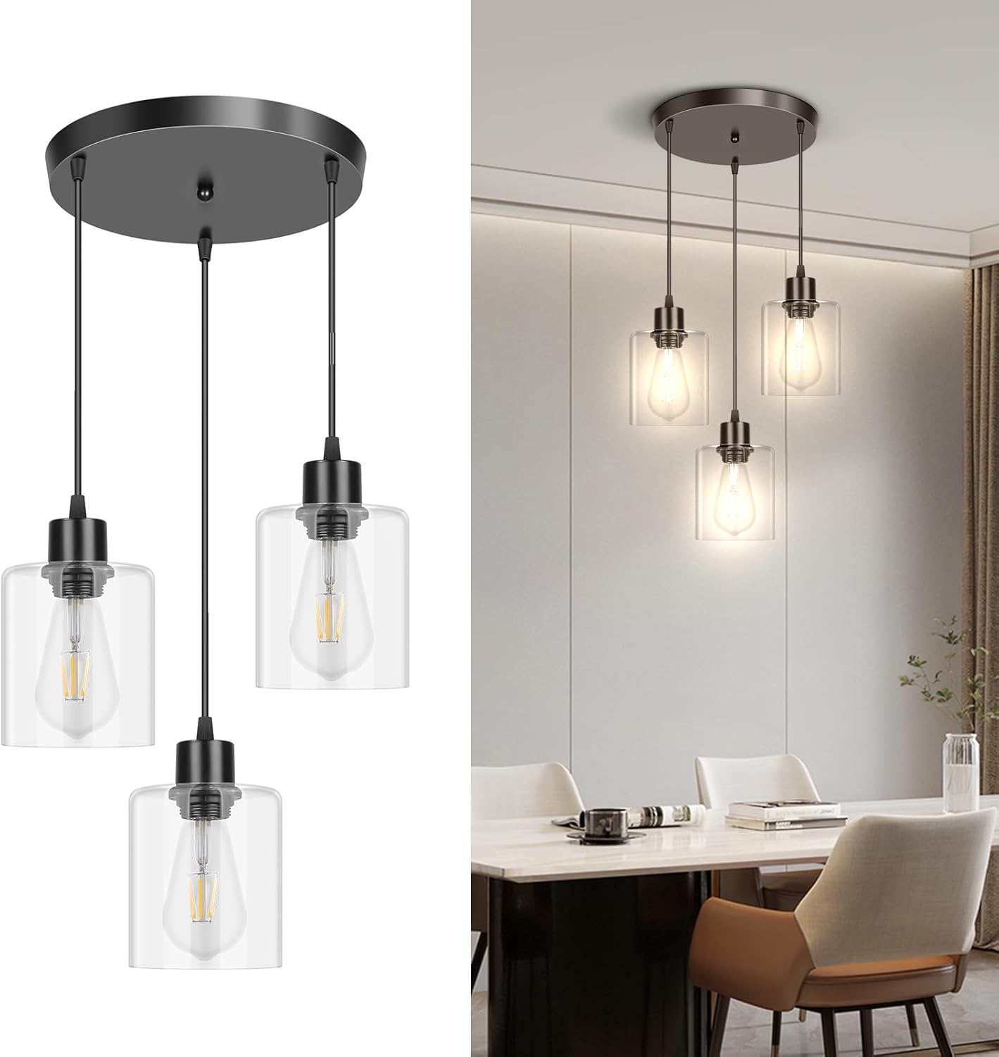 Modern Black Pendant Light — 3-Light — Black02