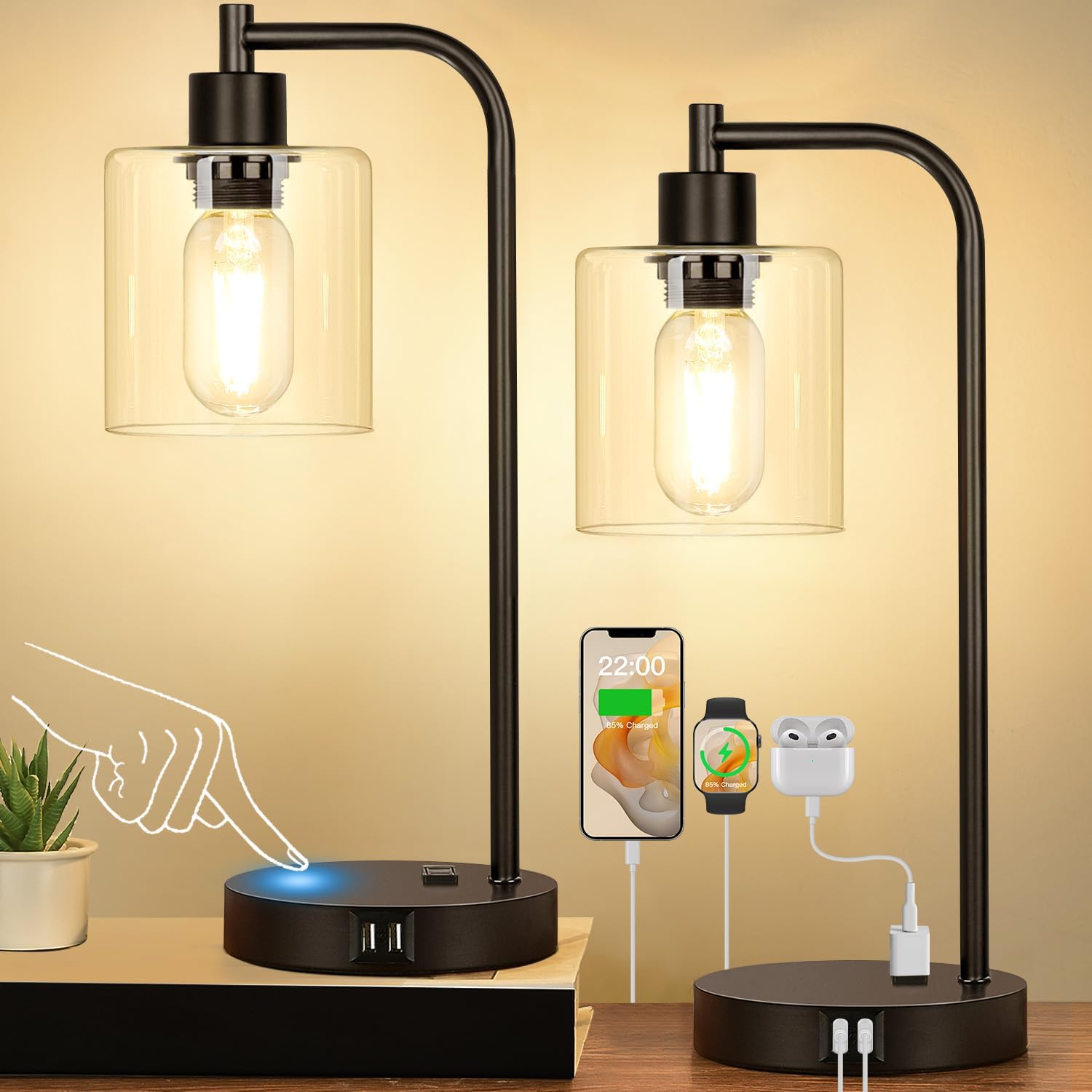 Dimmable Black LED Bulb — Set of 2 — Black(2 pack) - Clear Glass-Touch Control