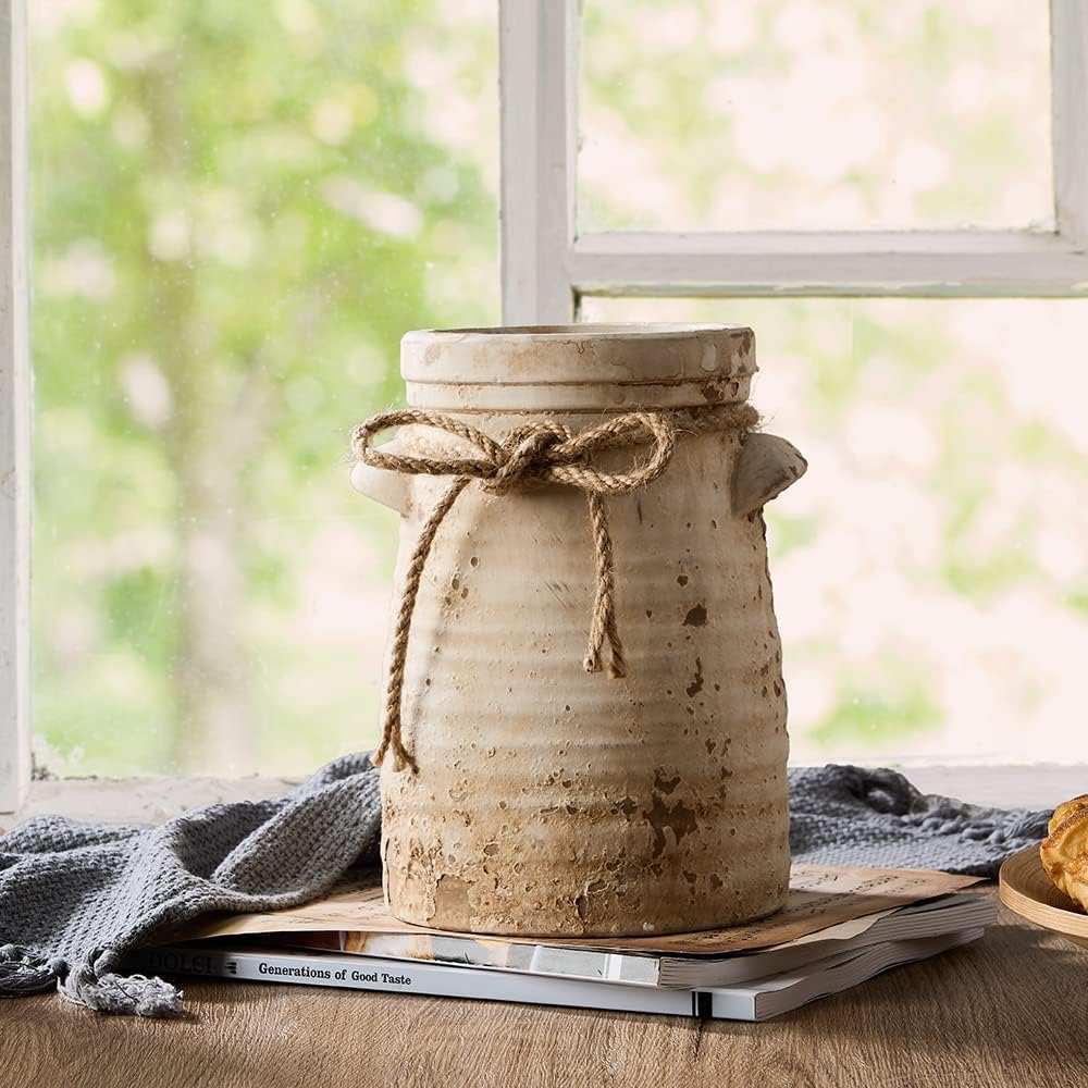 Farmhouse Beige Flower Vase — 8" - View 2