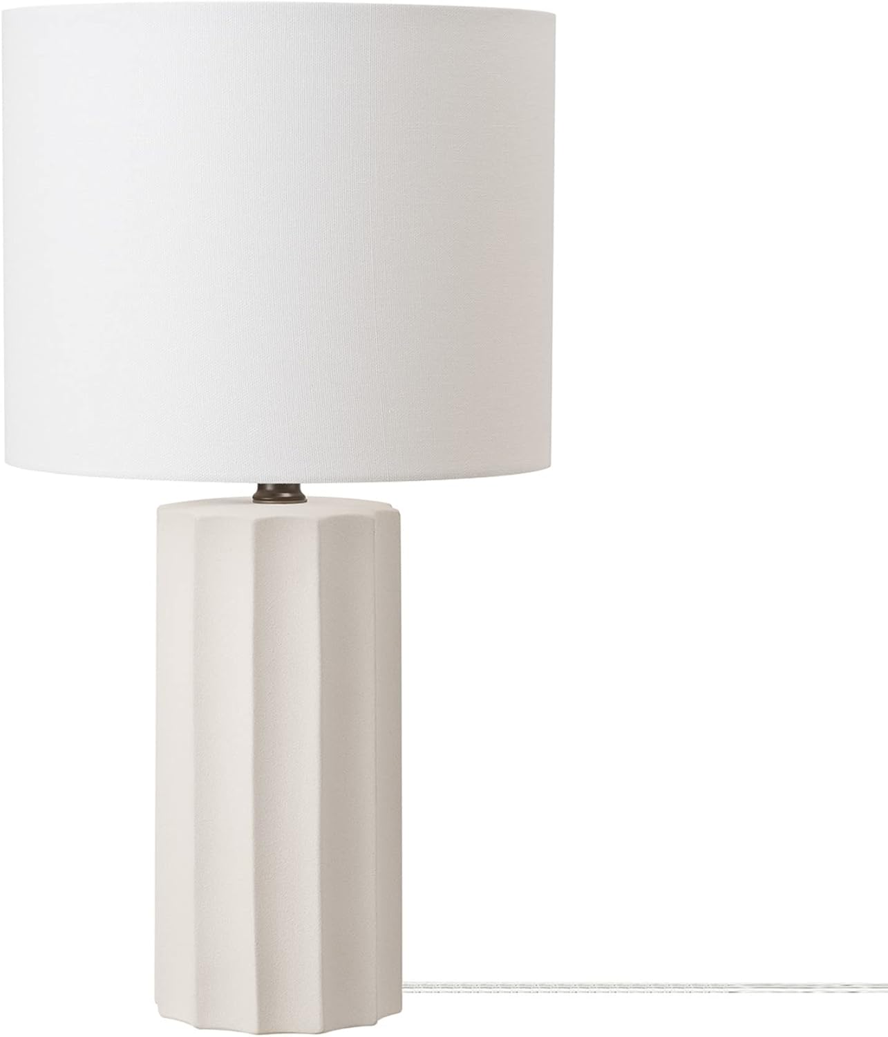 Linen Modern Beige Table Lamp — 15" — White, Doris