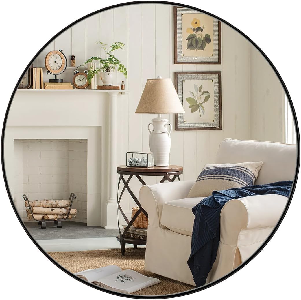 Round Black Mirror — 30" — Black