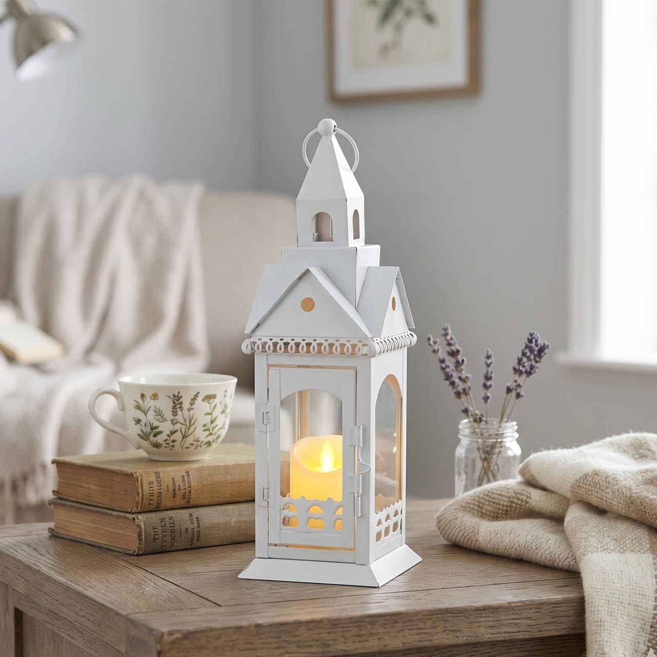 Farmhouse Beige Candle — 13" — White