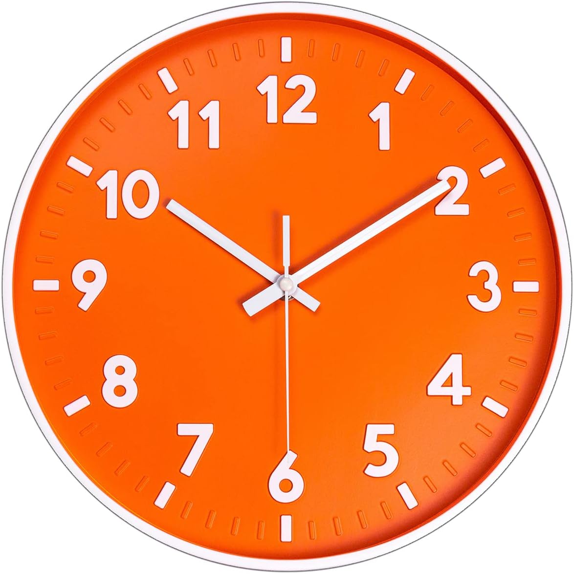 Battery Operated Modern Black Wall Clock — 12" — 12 Inch 3d Number Orange