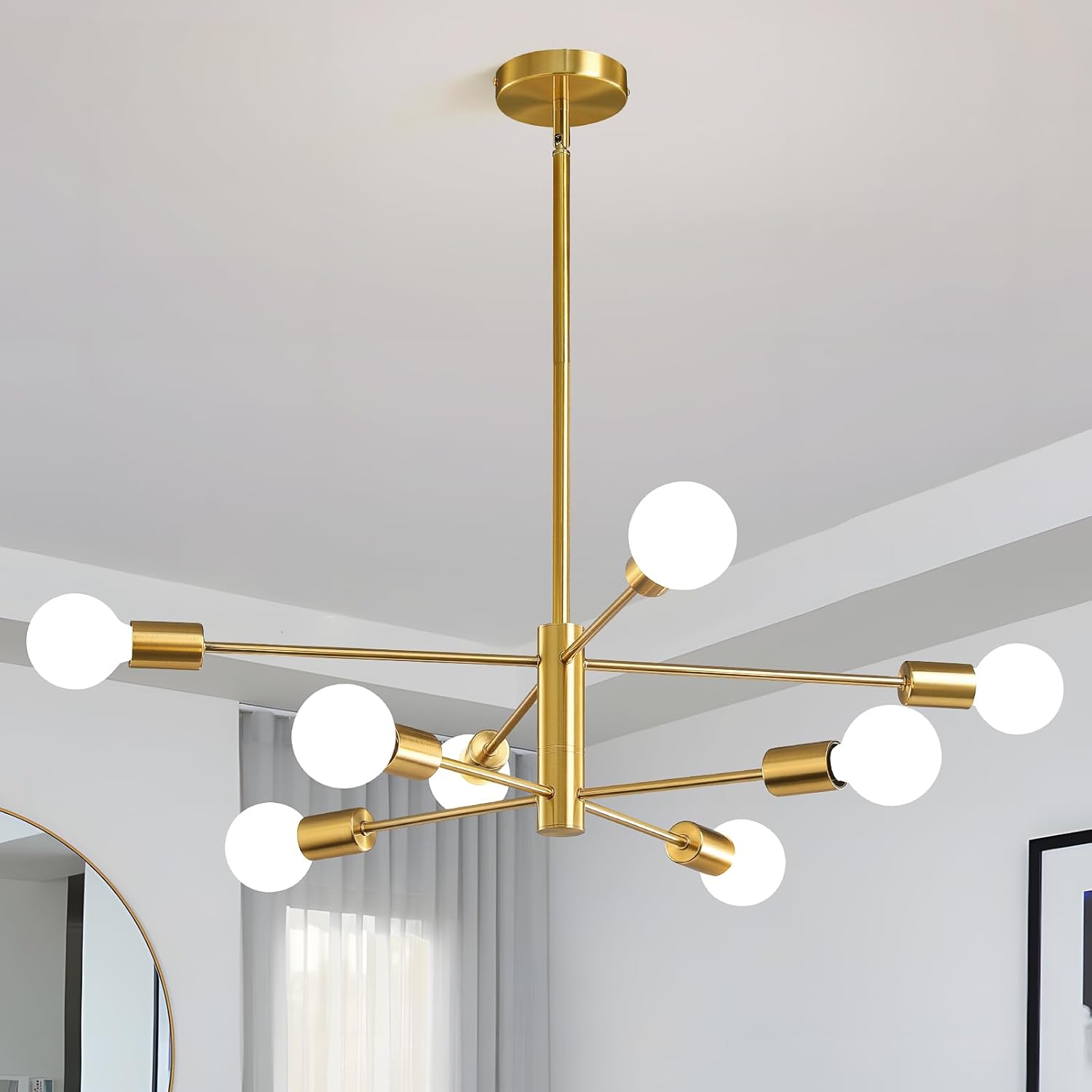Adjustable Luxe Black Chandelier — 6-Light — Gold