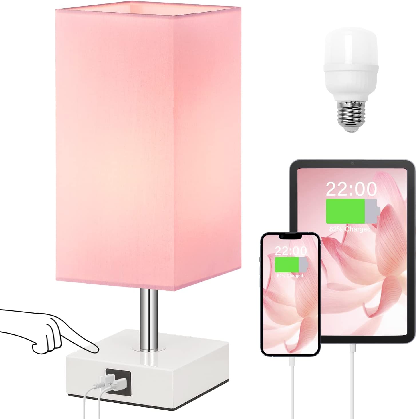 Touch Control Black Nightstand Lamp — A：pink