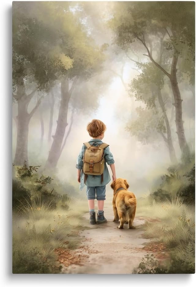 Framed Black Wall Decor — 16" — 04 Boy with Golden Retriever