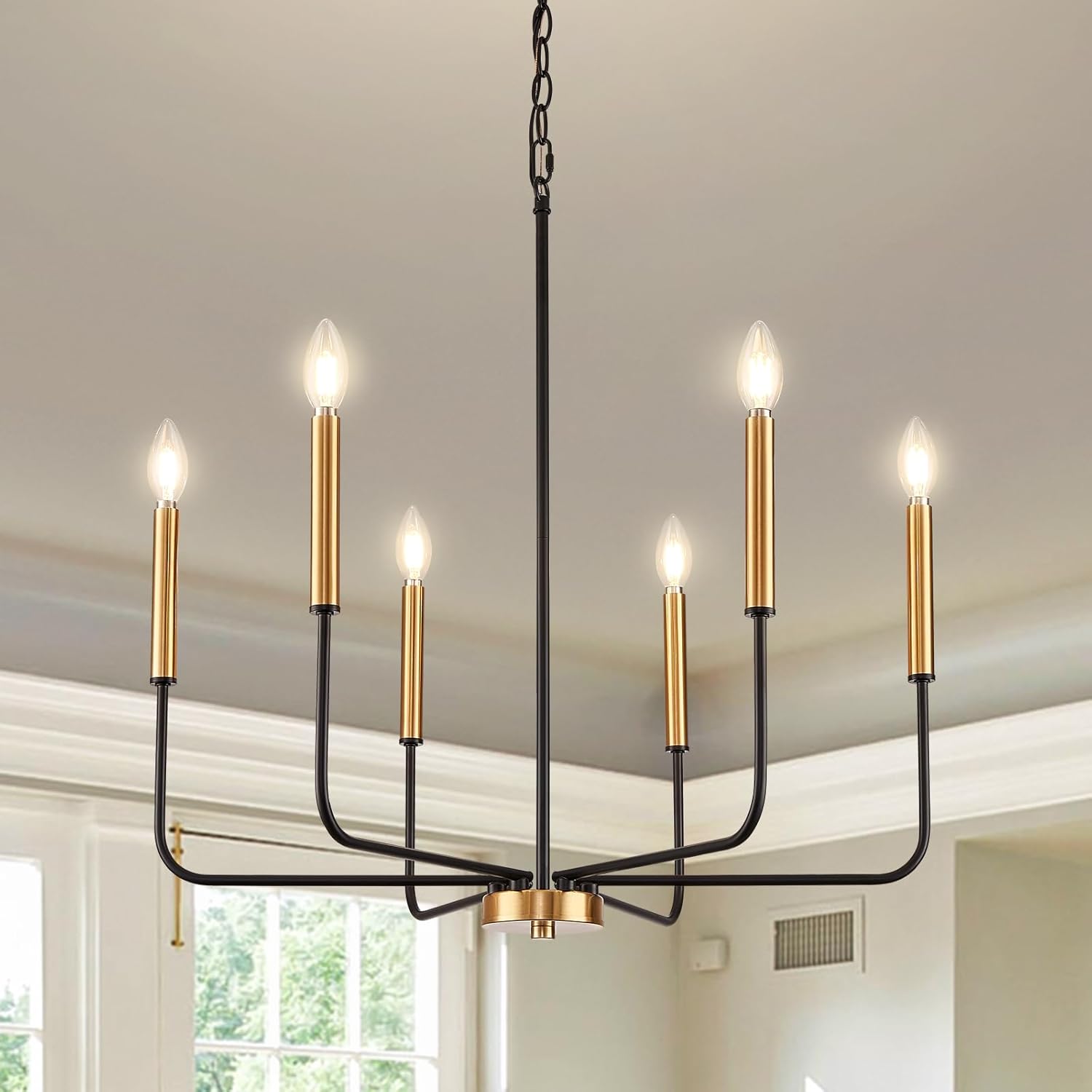 Farmhouse Black Chandelier — 6-Light — Black Gold