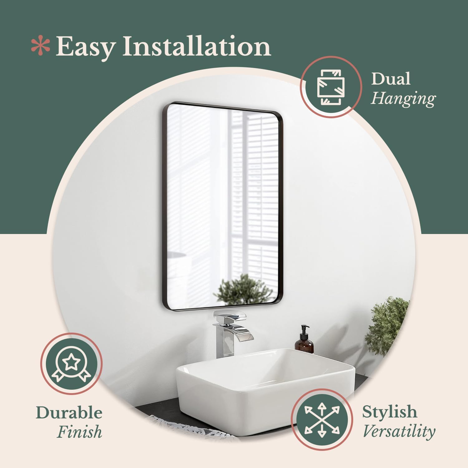 Rectangular Black Wall Mirror — 2" - View 5