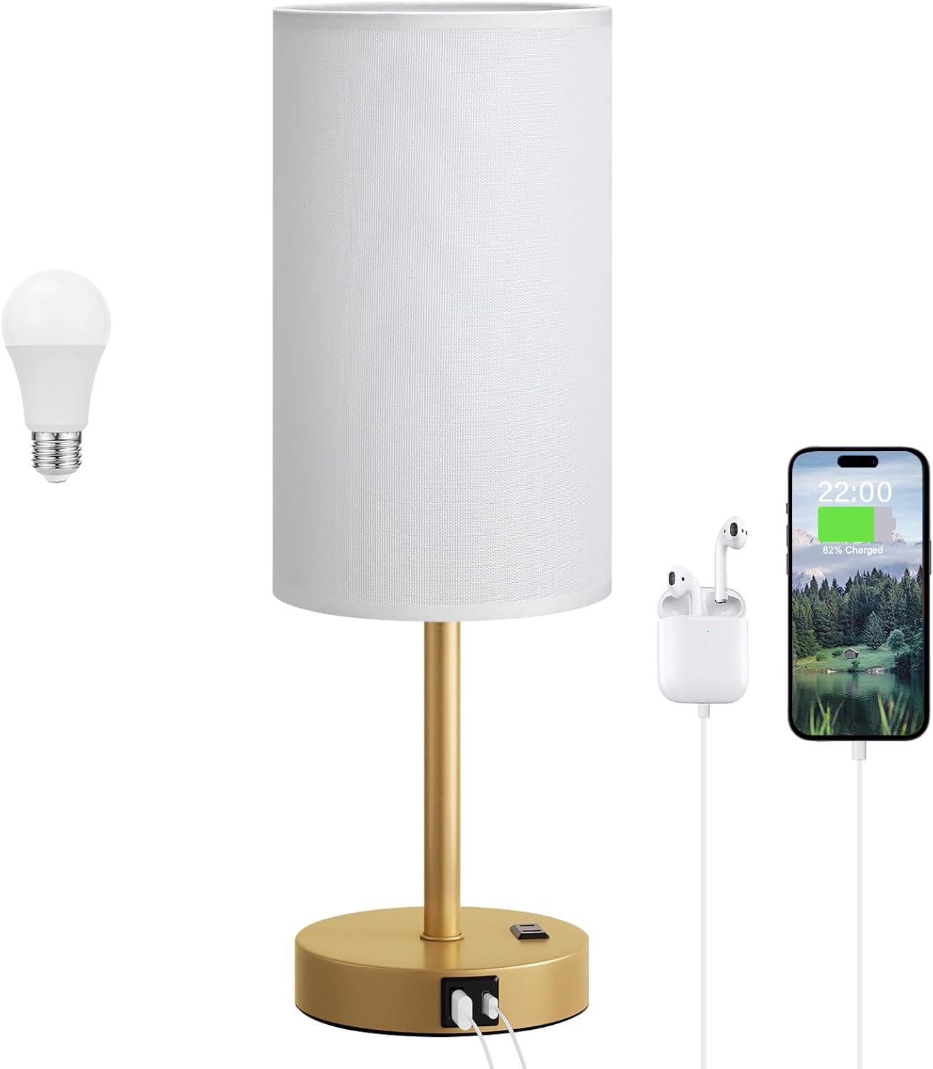Dimmable Beige Desk Lamp — 14" — White & Gold