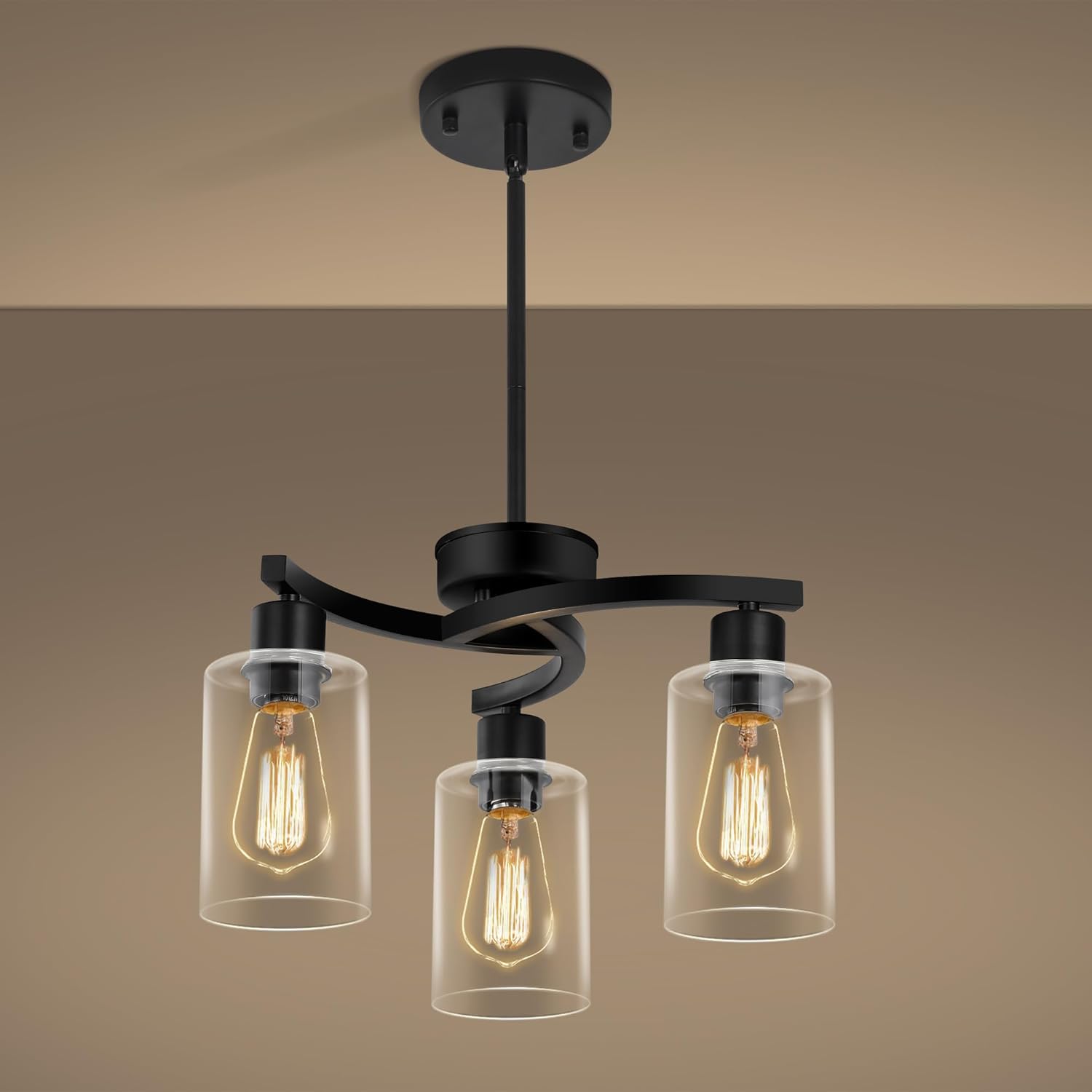 Adjustable Farmhouse Black Chandelier — 6-Light — 3-Light