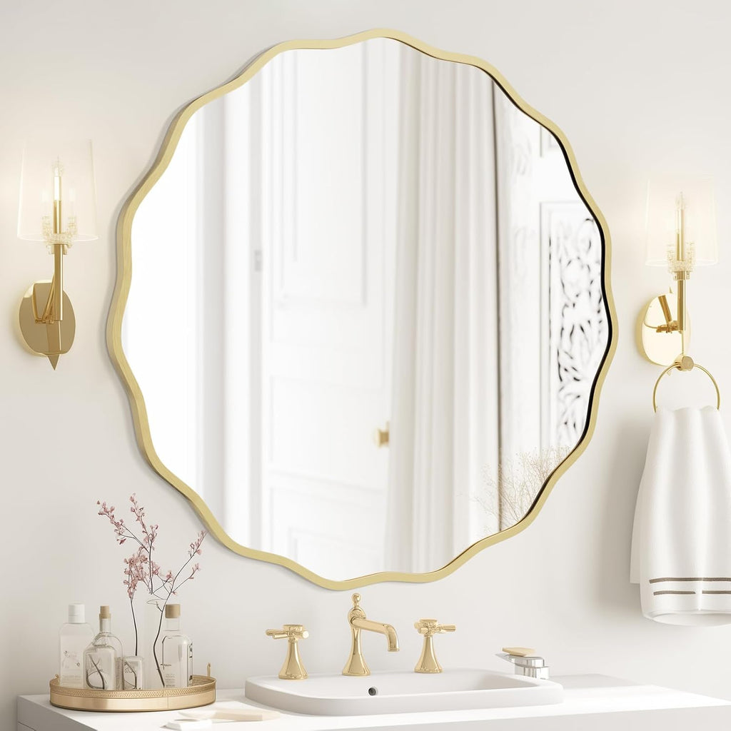 Luxe Black Round Mirror — 24" — Gold