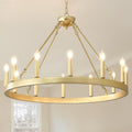 Round Farmhouse Black Chandelier — 12-Light — Soft Gold