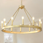 Round Farmhouse Black Chandelier — 12-Light — Soft Gold