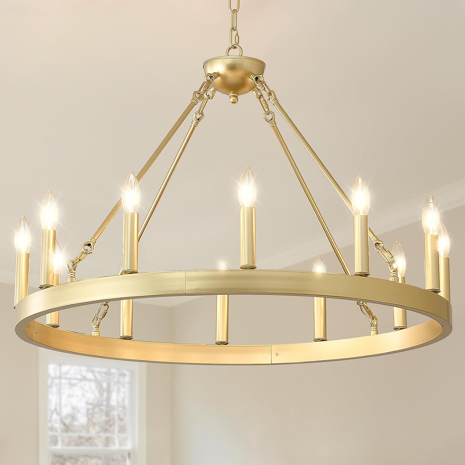 Round Farmhouse Black Chandelier — 12-Light — Soft Gold