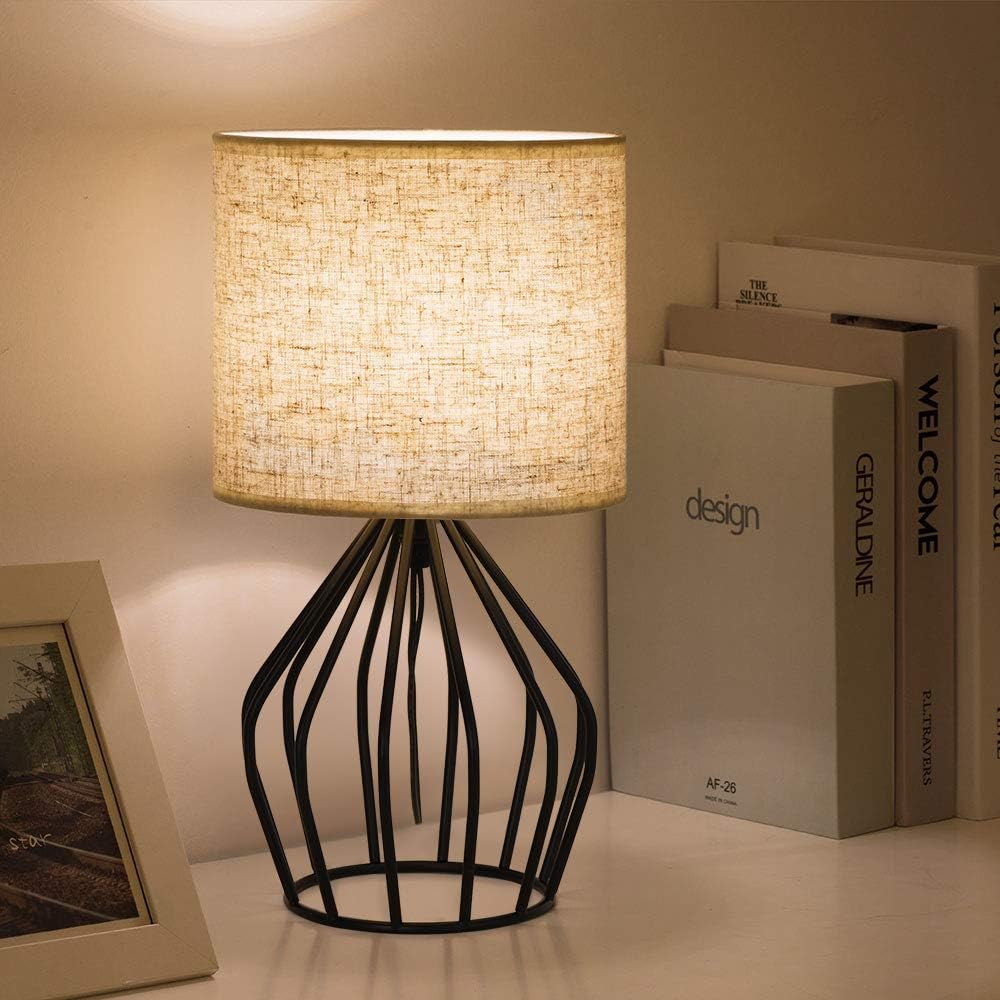 Linen Modern Black Bedside Lamp - View 2