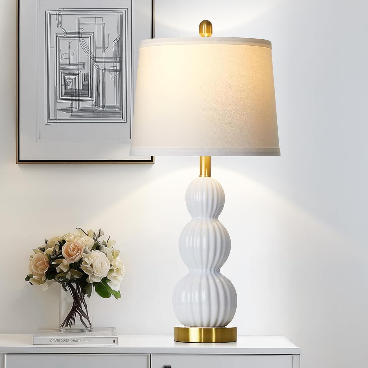 Modern Beige Bedside Lamp — 24" — White - 28"H - 1 Pack