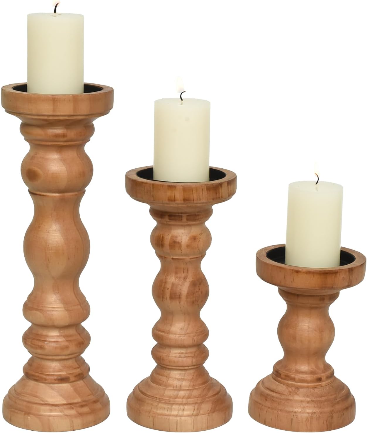 Farmhouse Black Pillar Candle — Set of 3 — Brown
