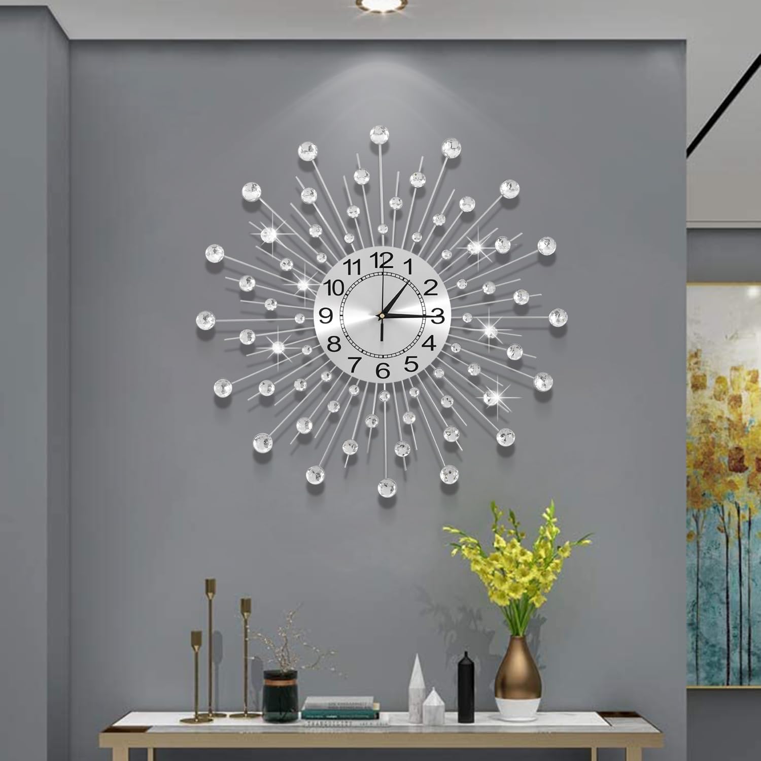 Luxe Black Wall Clock — 3" — Silver