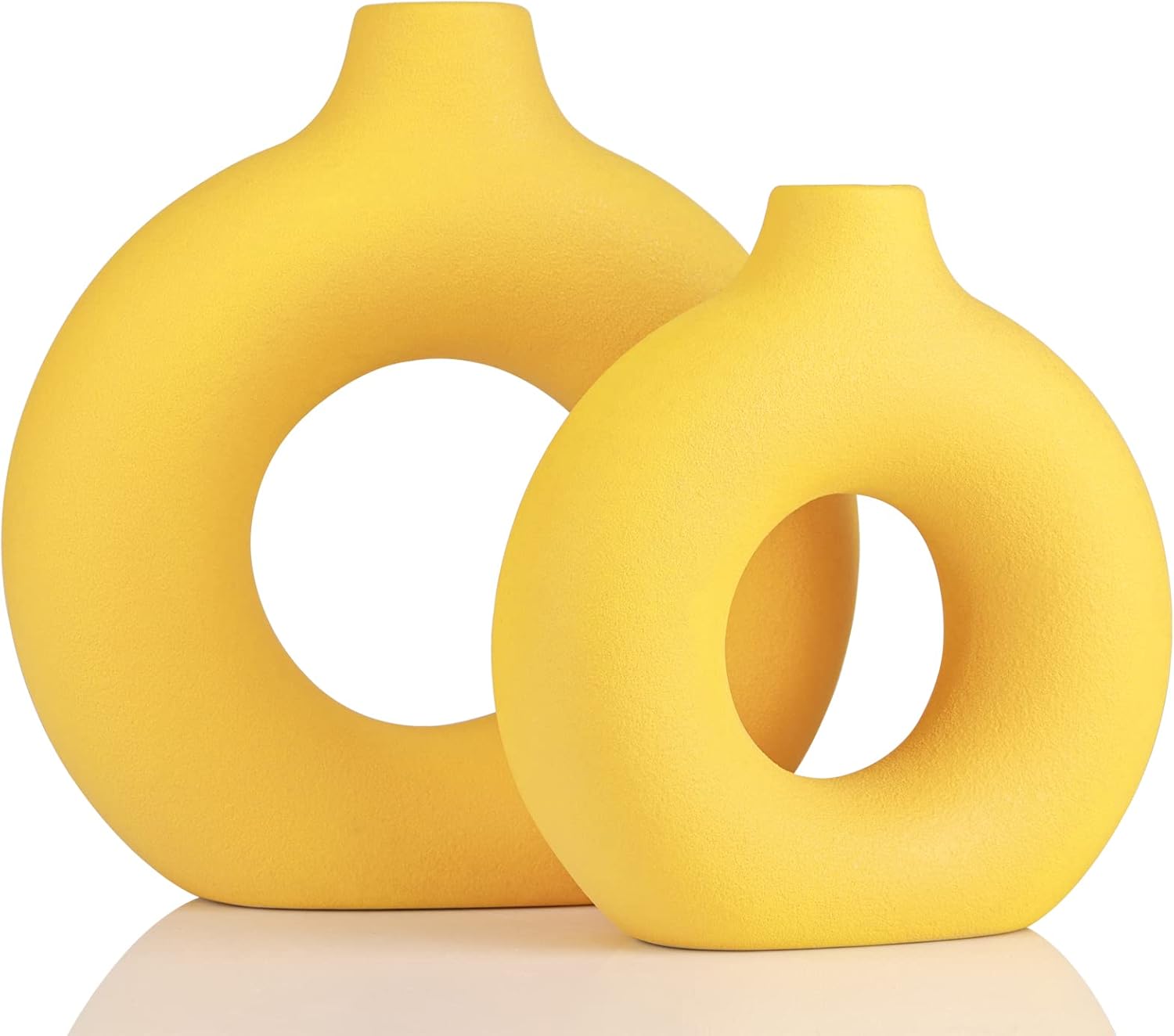 Modern Blue Vase Set — Set of 2 — Yellow