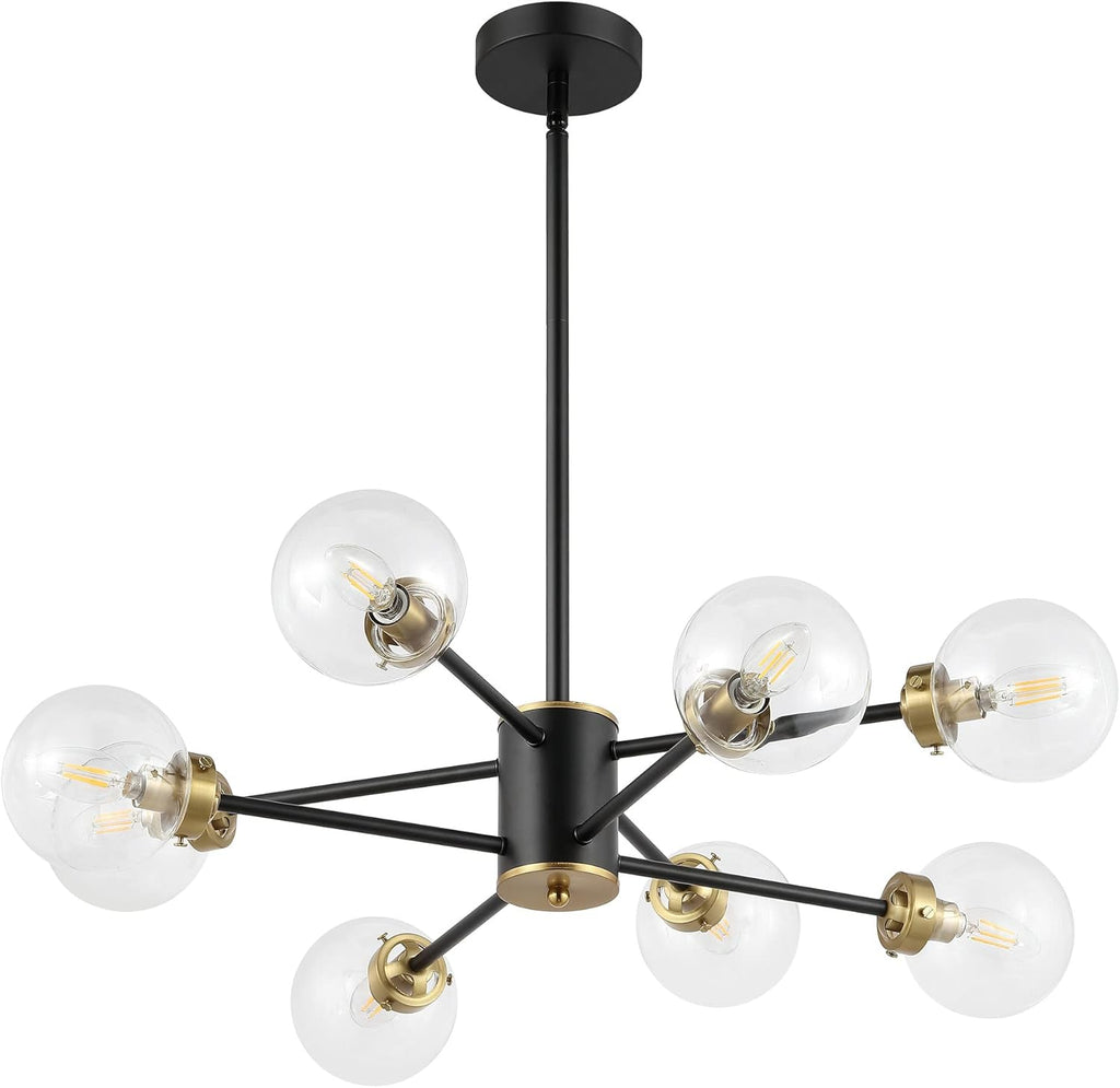 Adjustable Modern Black Chandelier — 6-Light — Black + Clear Glass