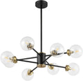 Adjustable Modern Black Chandelier — 6-Light — Black + Clear Glass