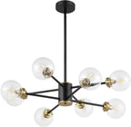 Adjustable Modern Black Chandelier — 6-Light — Black + Clear Glass