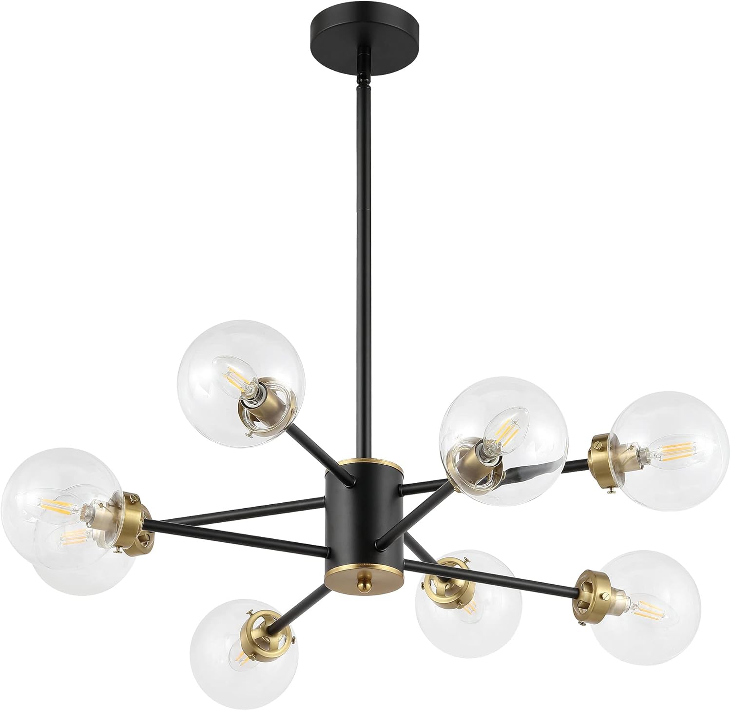 Adjustable Modern Black Chandelier — 6-Light — Black + Clear Glass