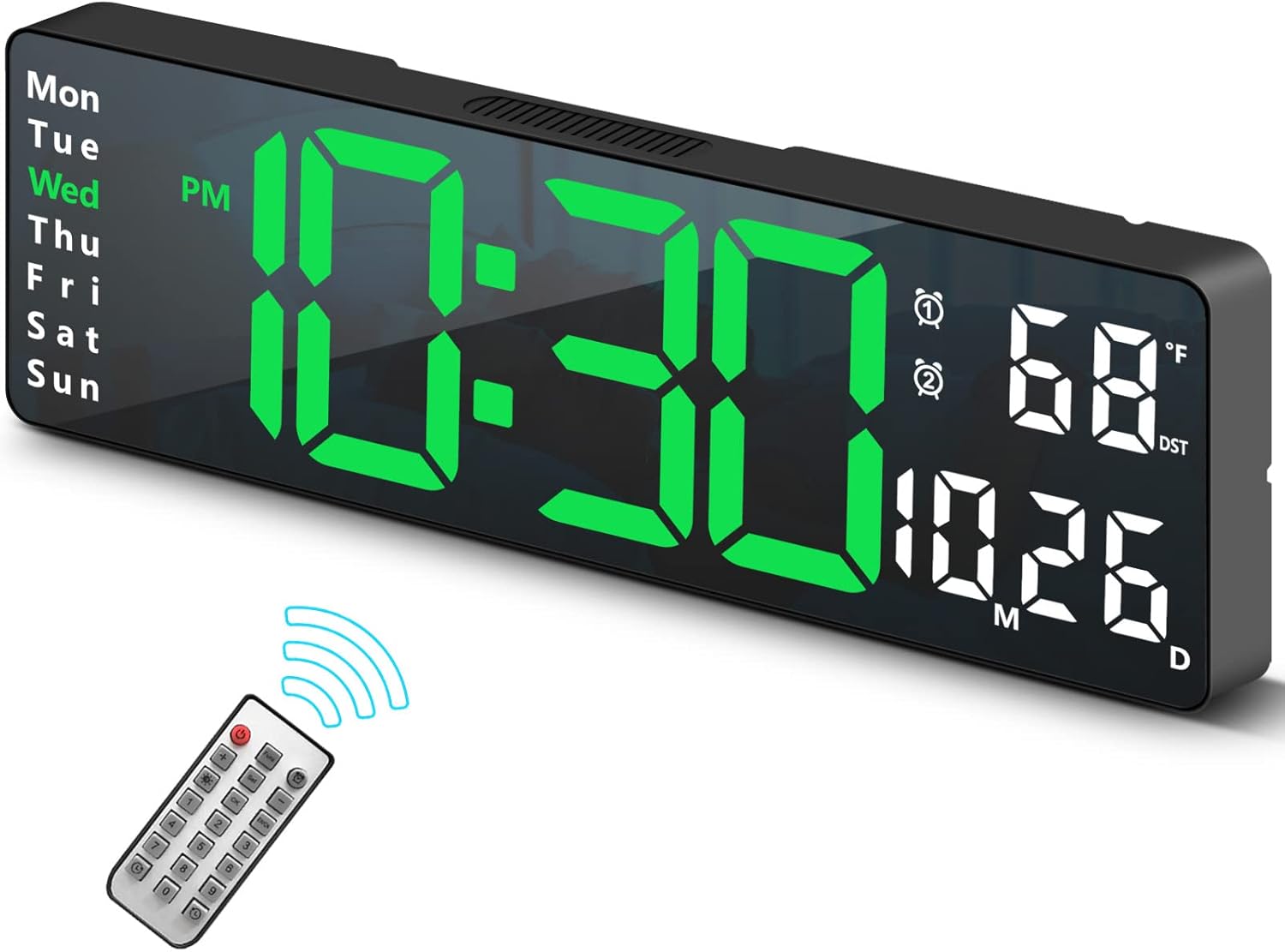 Black Wall Clock — 2" — Black Case+green Digit