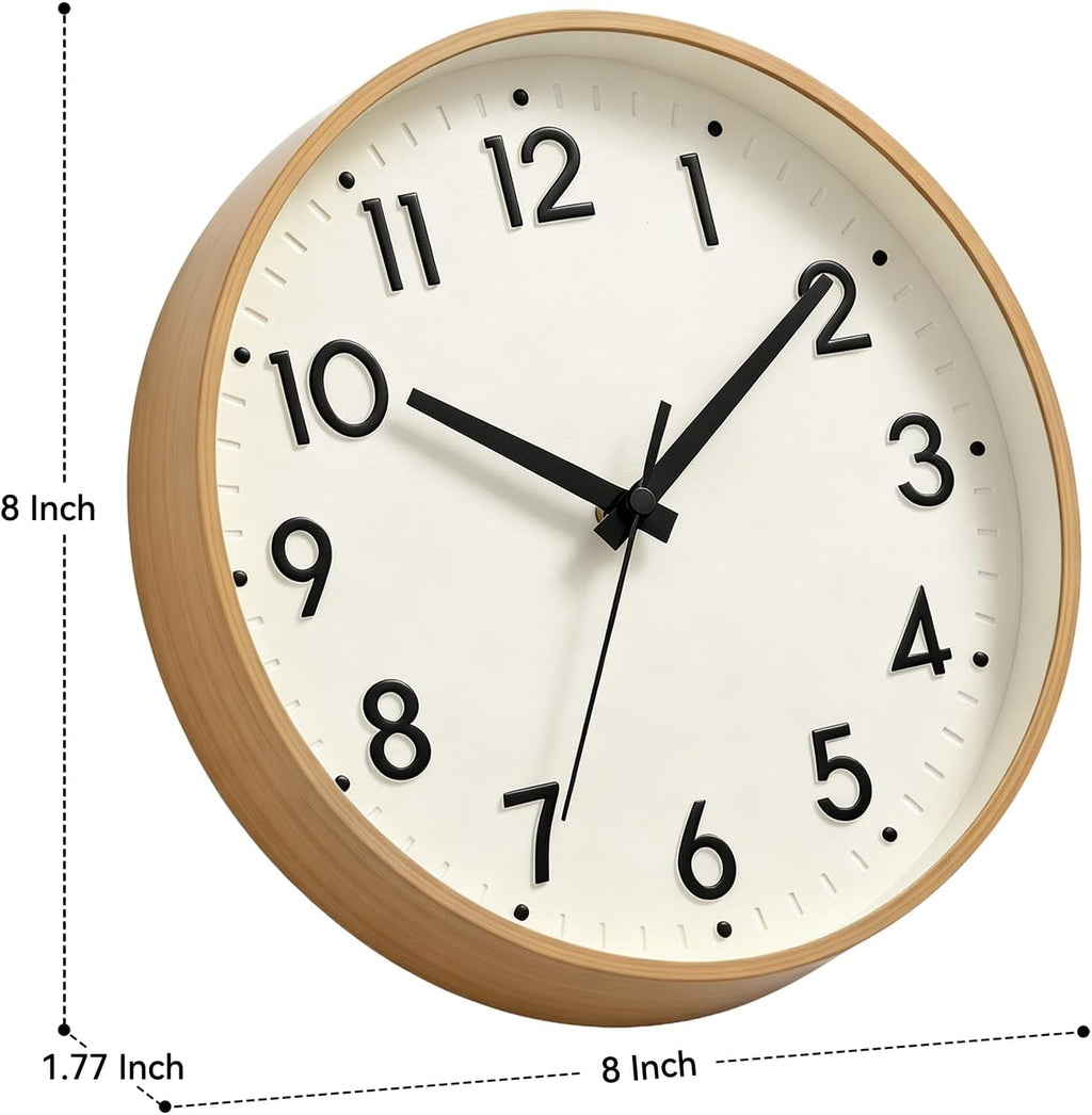 Battery Operated Modern Beige Wall Clock — 8" - View 3