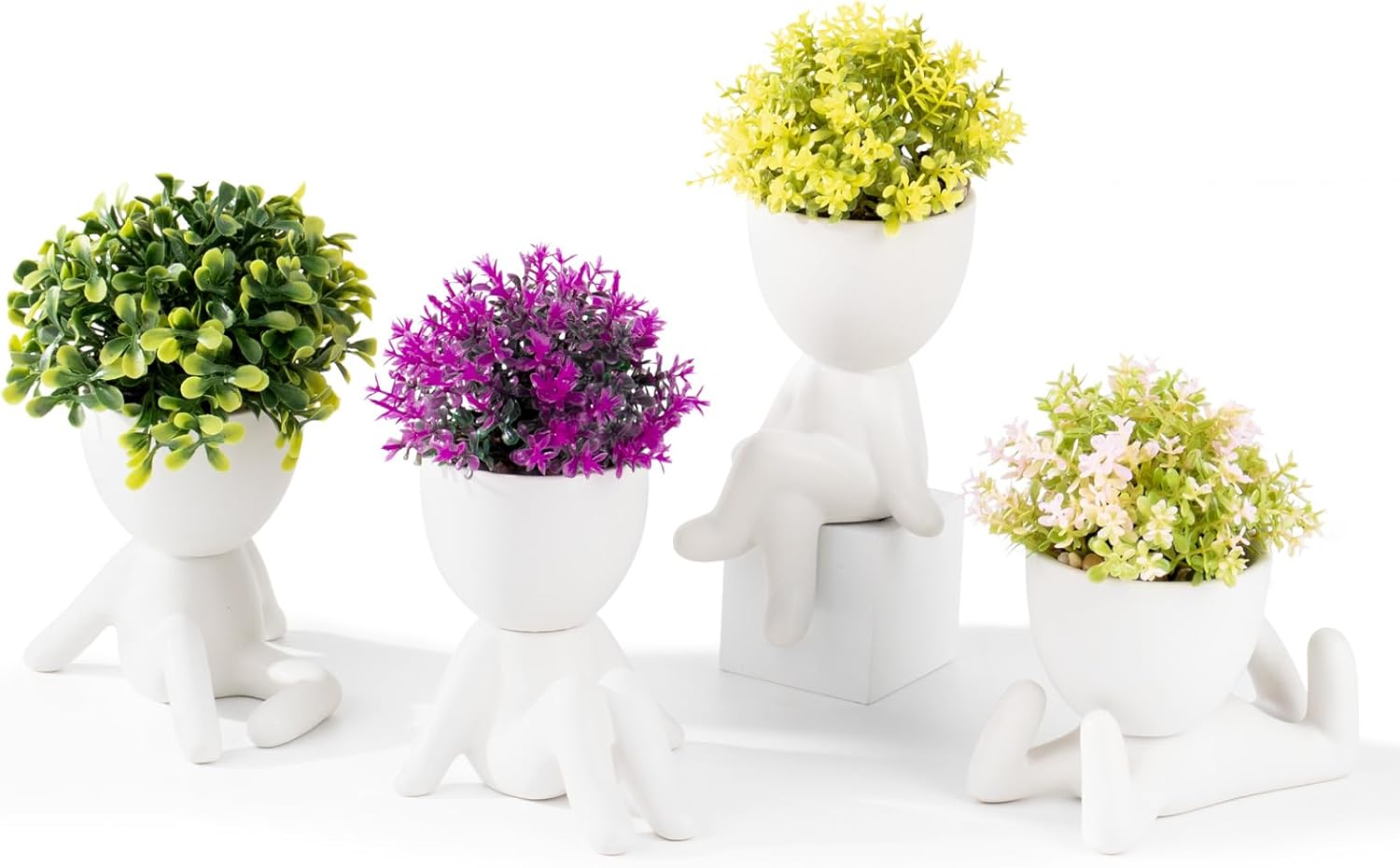 Beige Faux Succulent — Set of 1 — White-4pcs
