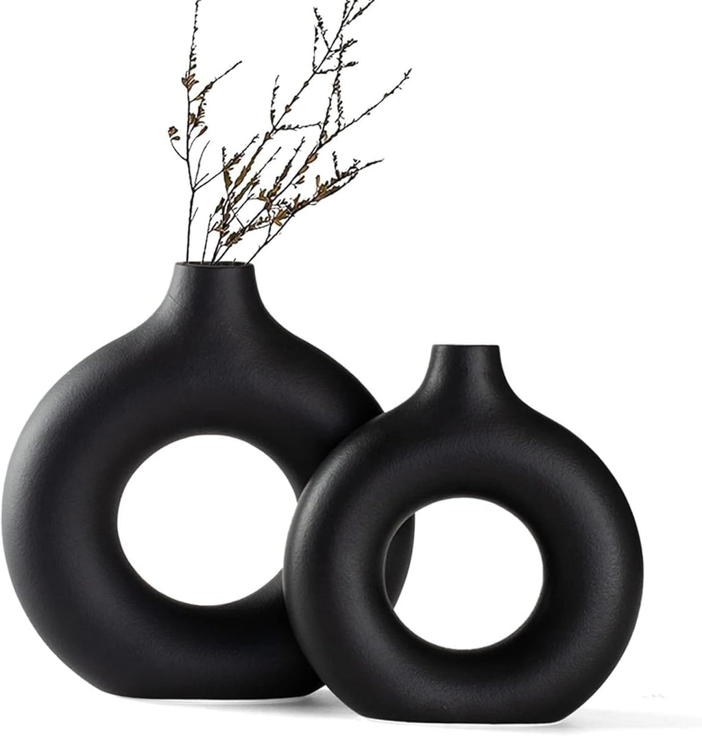 Boho Black Flower Vase — Set of 2 — Black