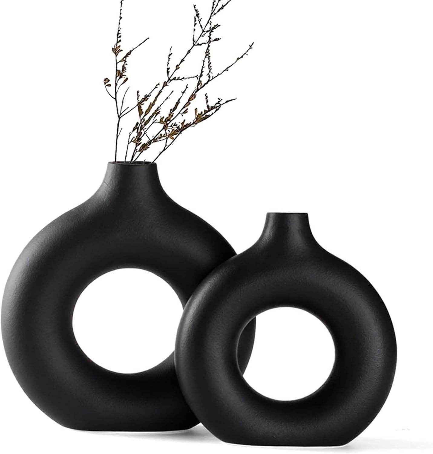 Boho Black Flower Vase — Set of 2 — Black
