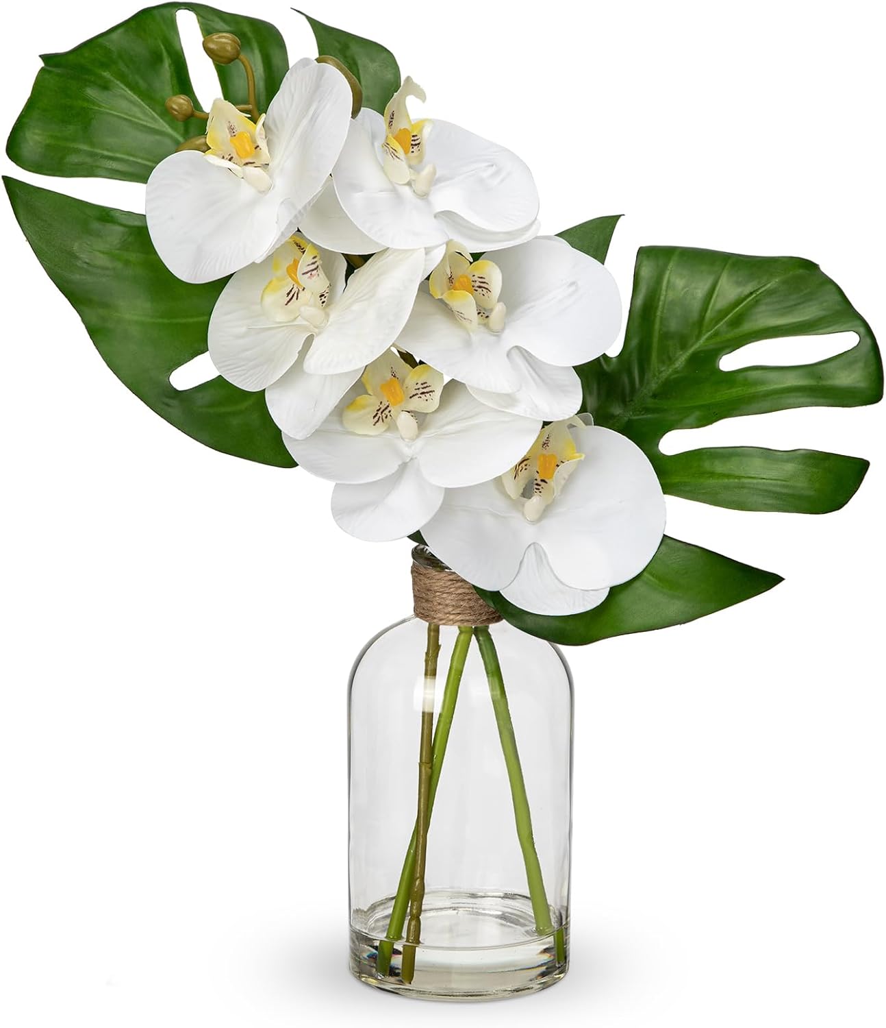 Farmhouse Glass Artificial Plant — 14.2" — Monstera + Orchids
