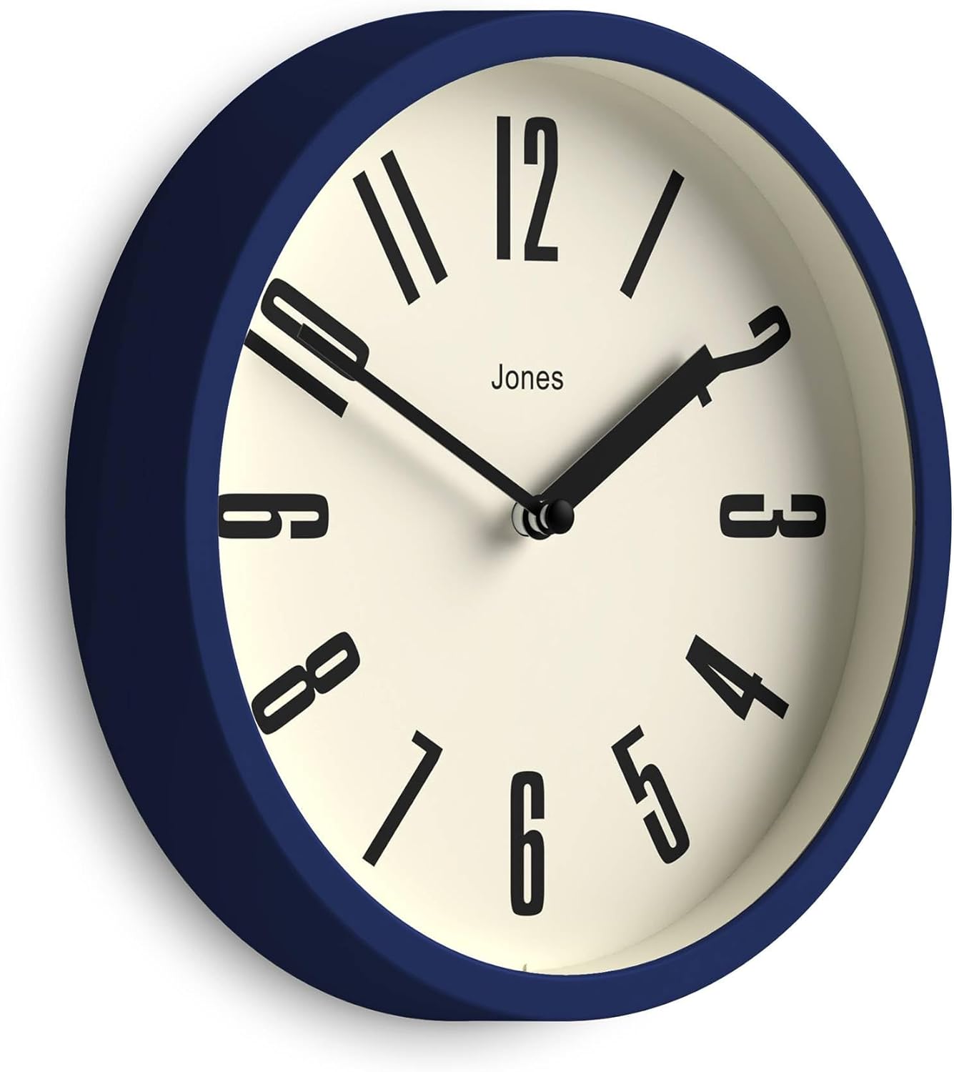 Round Mid-Century Black Wall Clock — 8" — Dark Blue