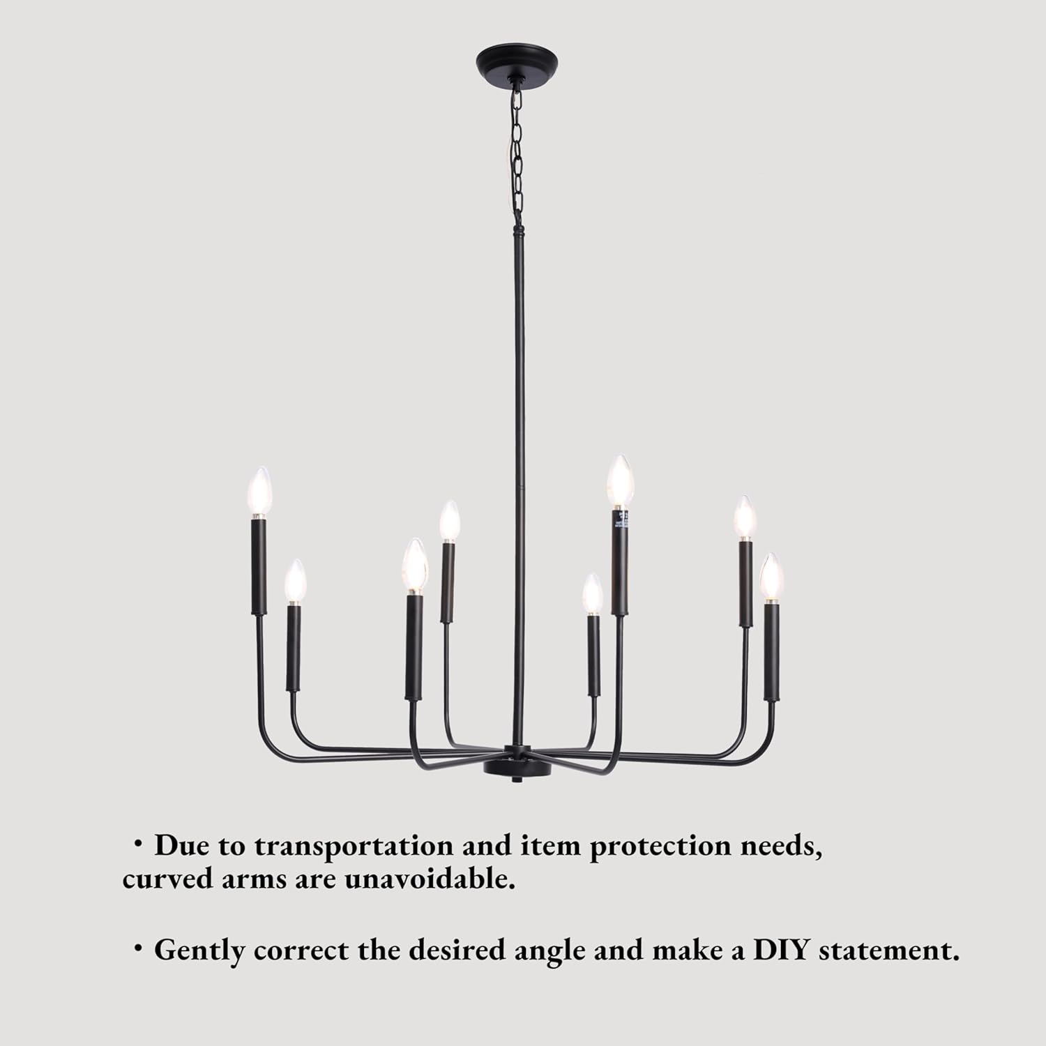 Farmhouse Black Chandelier — 8-Light - View 5