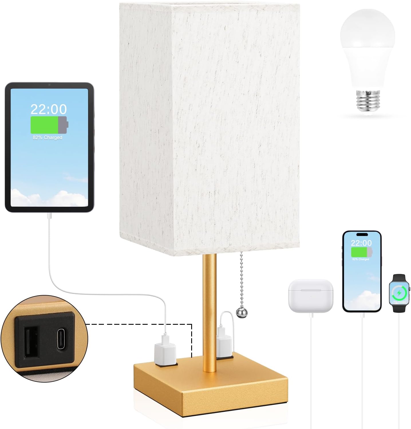 Modern Beige Bedside Lamp — Cream & Gold