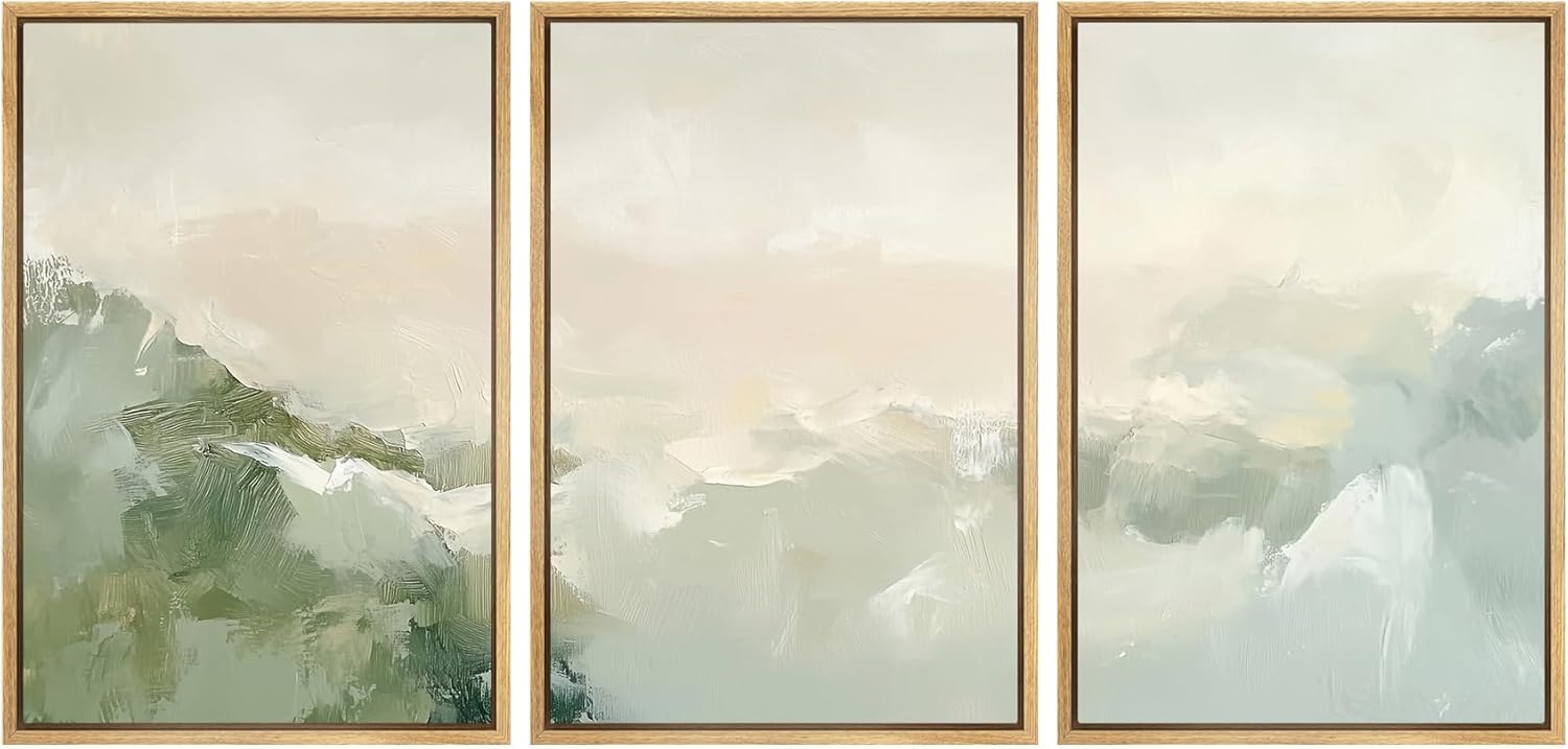 Framed Farmhouse Fabric Wall Art — 24" — 24"x36"x3 Panels Natural