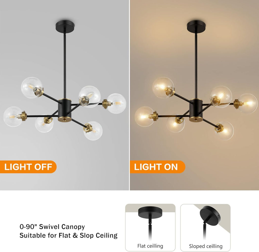 Adjustable Modern Black Chandelier — 6-Light - View 5