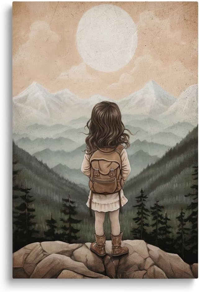 Framed Black Wall Decor — 16" — 01 Green Girl With A Backpack