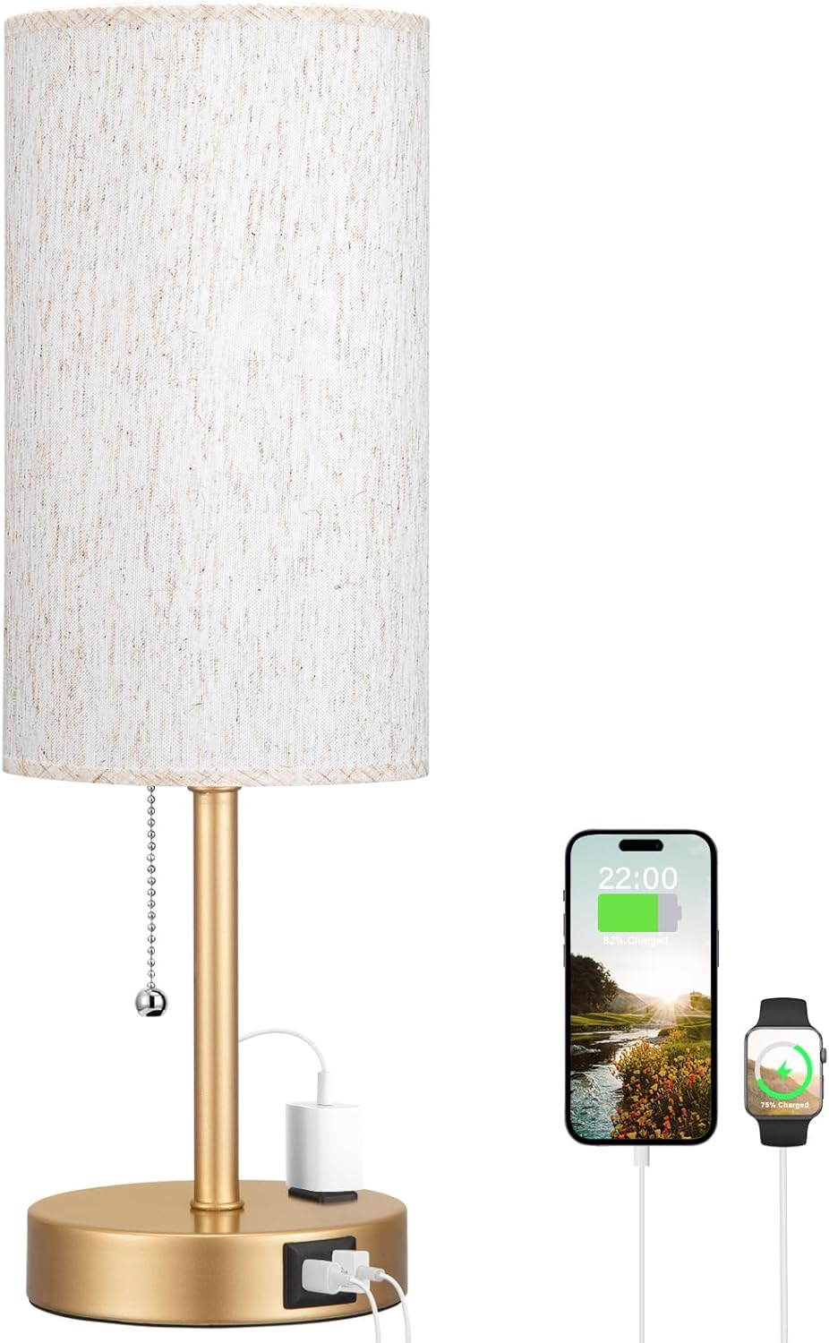 USB Beige Bedside Lamp — 17.4 in