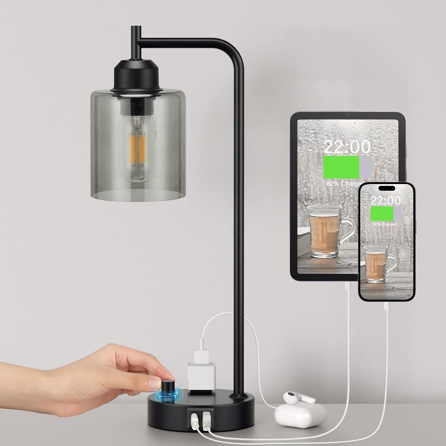 Dimmable Brown Nightstand Lamp — Gray