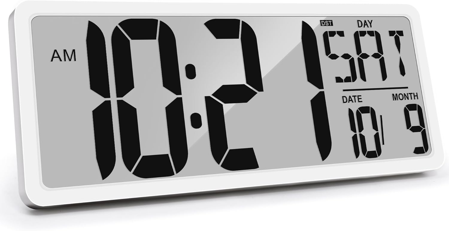 Rechargeable Mid-Century Black Wall Clock — 4.6" — 15" （no Batteries/White)