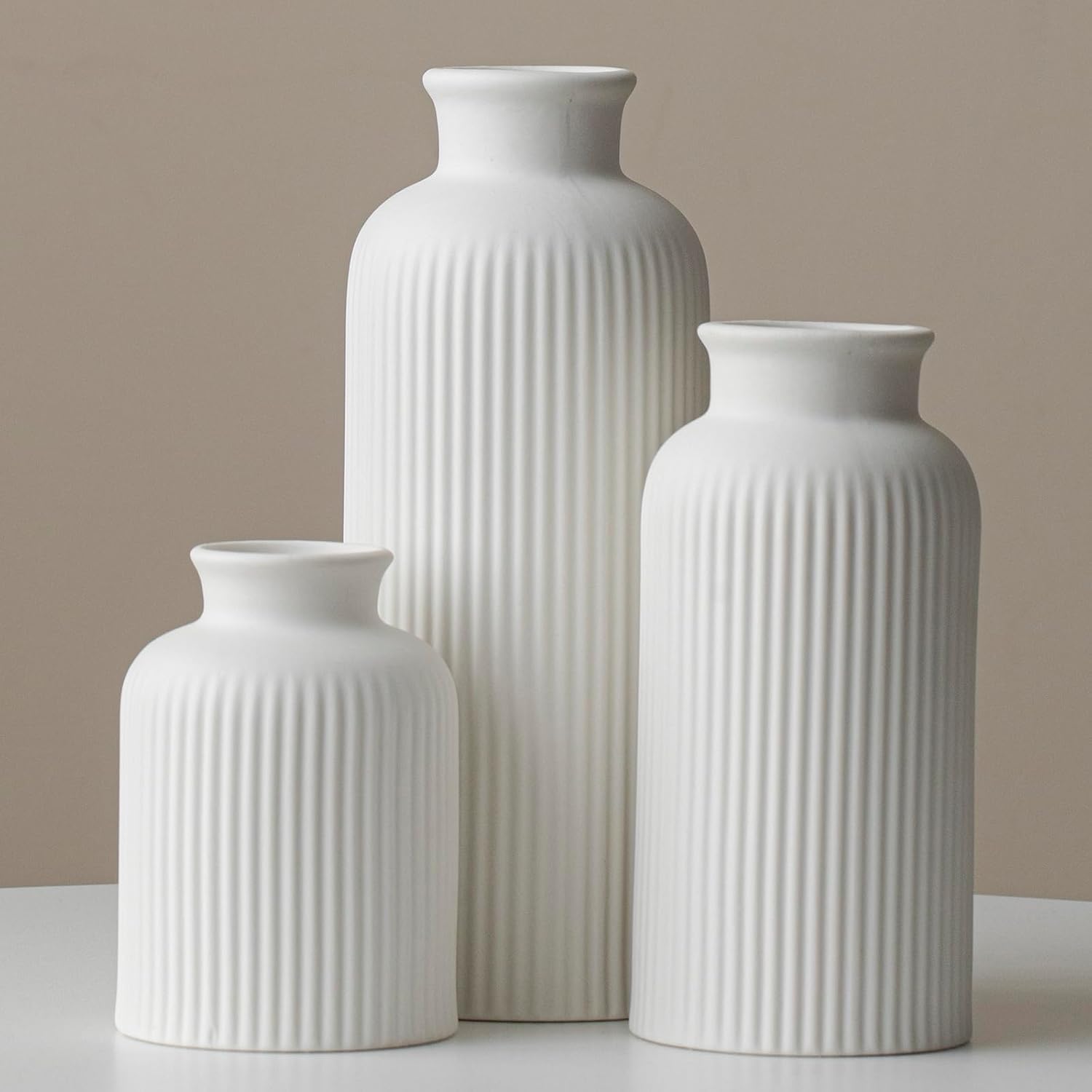 Modern Beige Decorative Vase — Large White