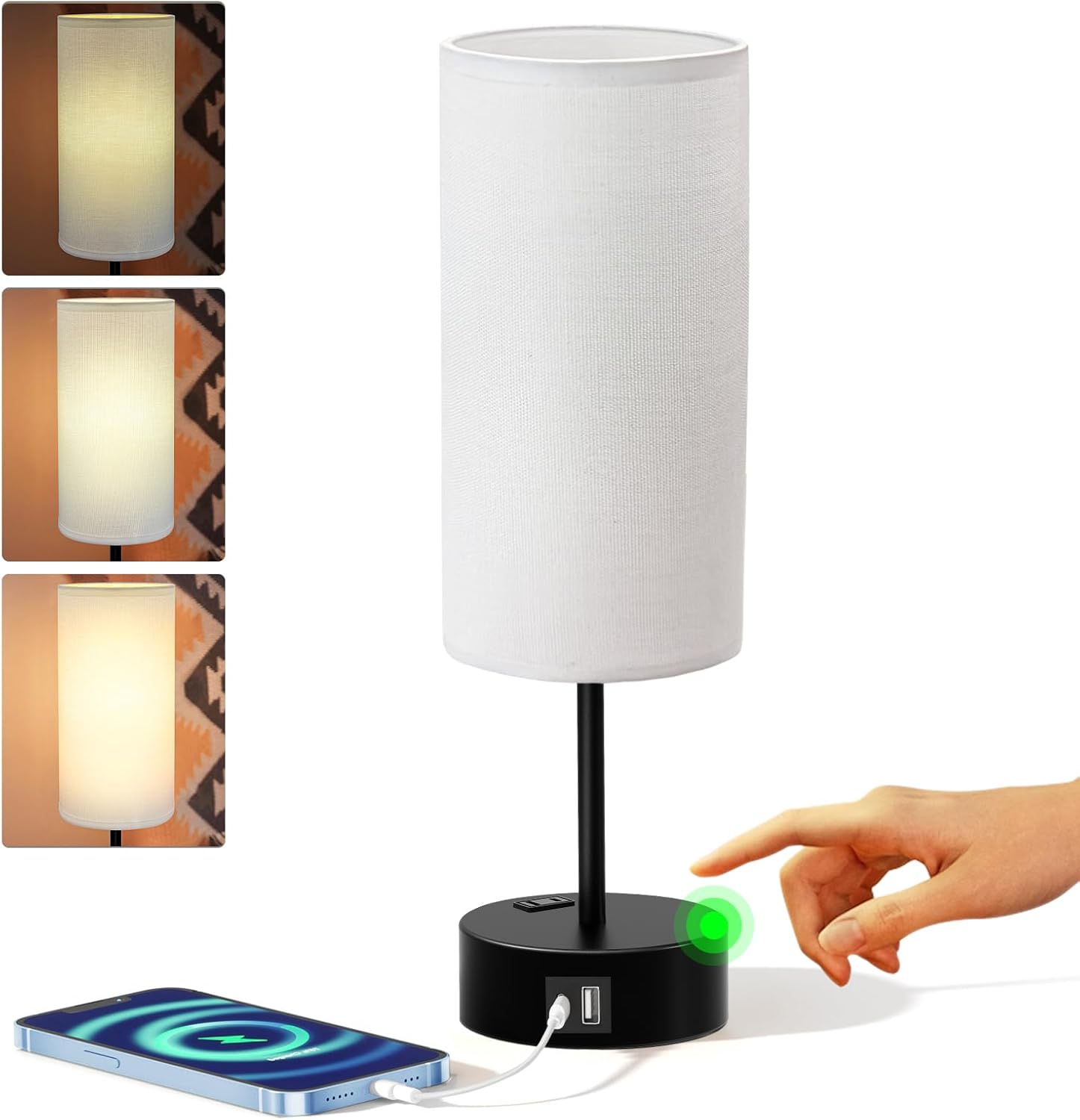Dimmable Beige Bedside Lamp — 14" — 14" Small Size Touch Control