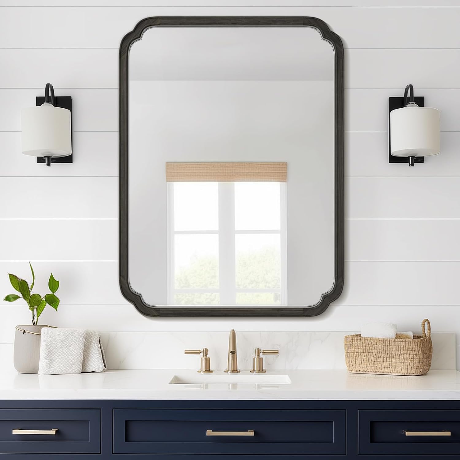 Farmhouse Beige Wall Mirror — 36" — Black