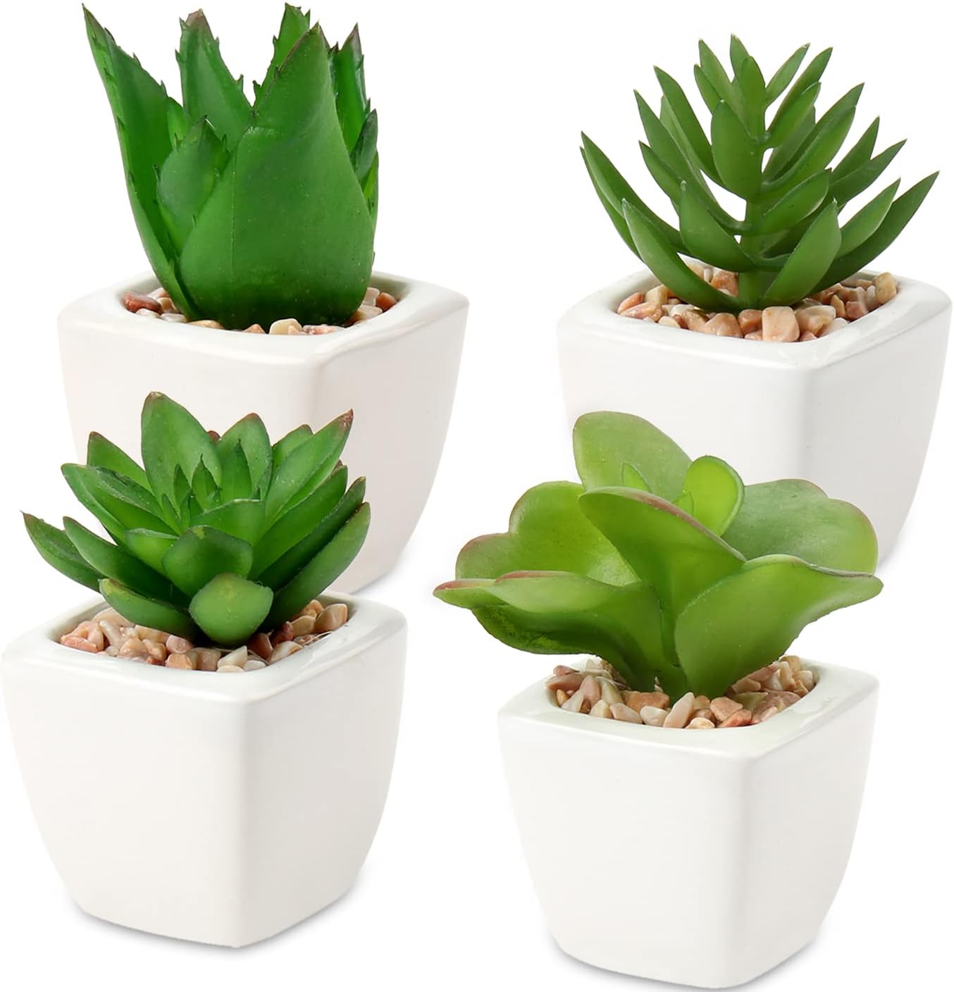 Modern Black Faux Succulent — 4pack - White Ceramic