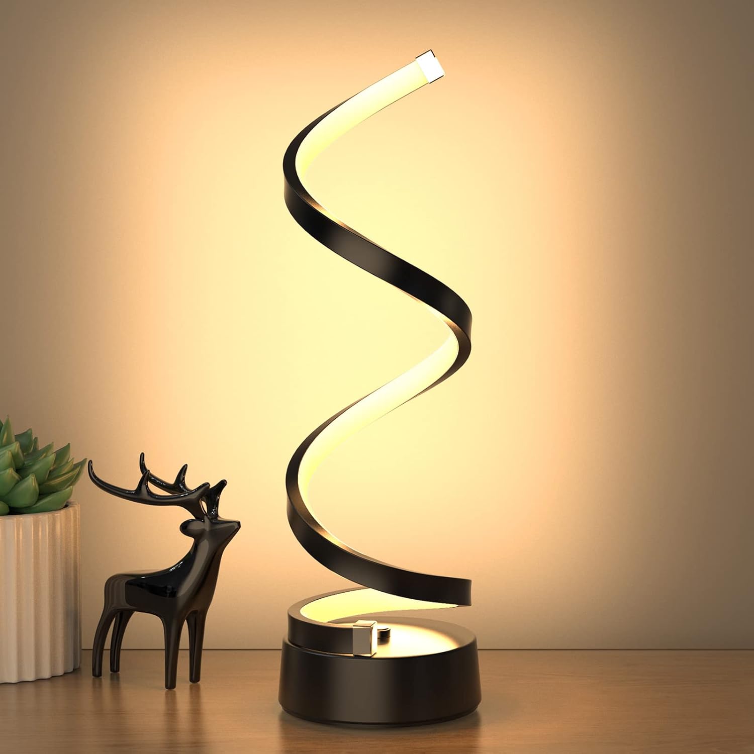 Dimmable Modern Black Bedside Lamp — 8" — Black