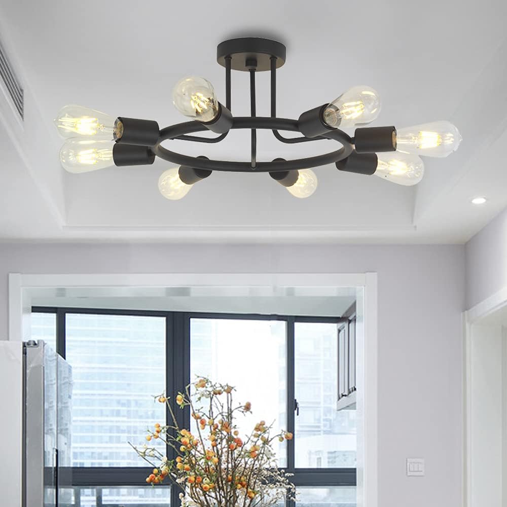 Vintage Mid-Century Black Chandelier — 10-Light — Black