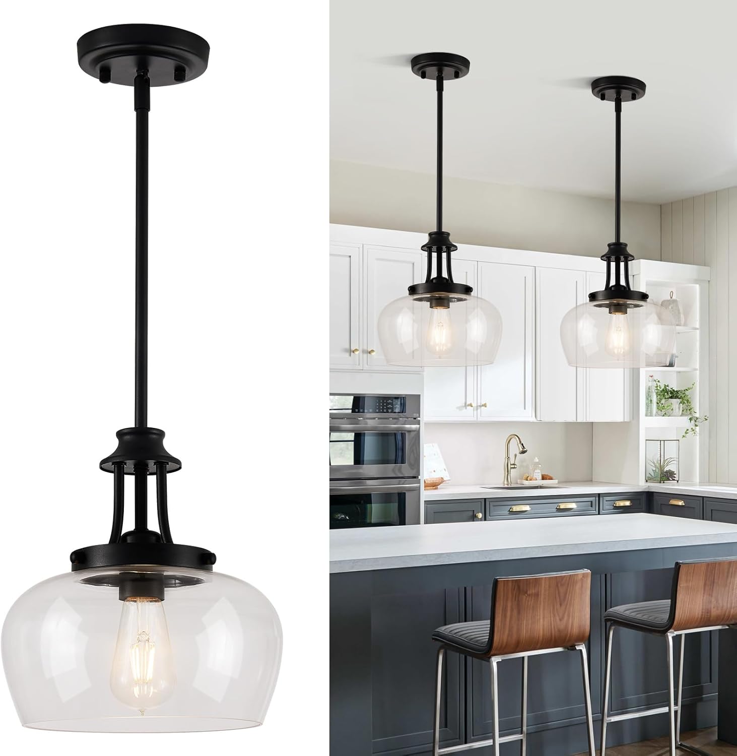 Modern Black Pendant Light — 10" — Matte Black-1 Pack-10"(Easy To Install)
