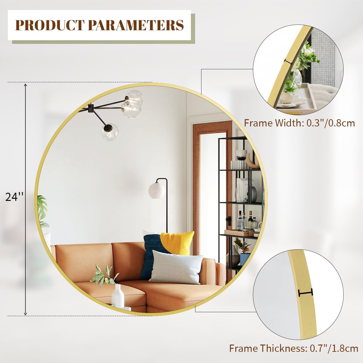 Luxe Black Round Mirror — 24" - View 3